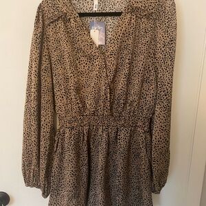 Animal Print Long Sleeve Romper
